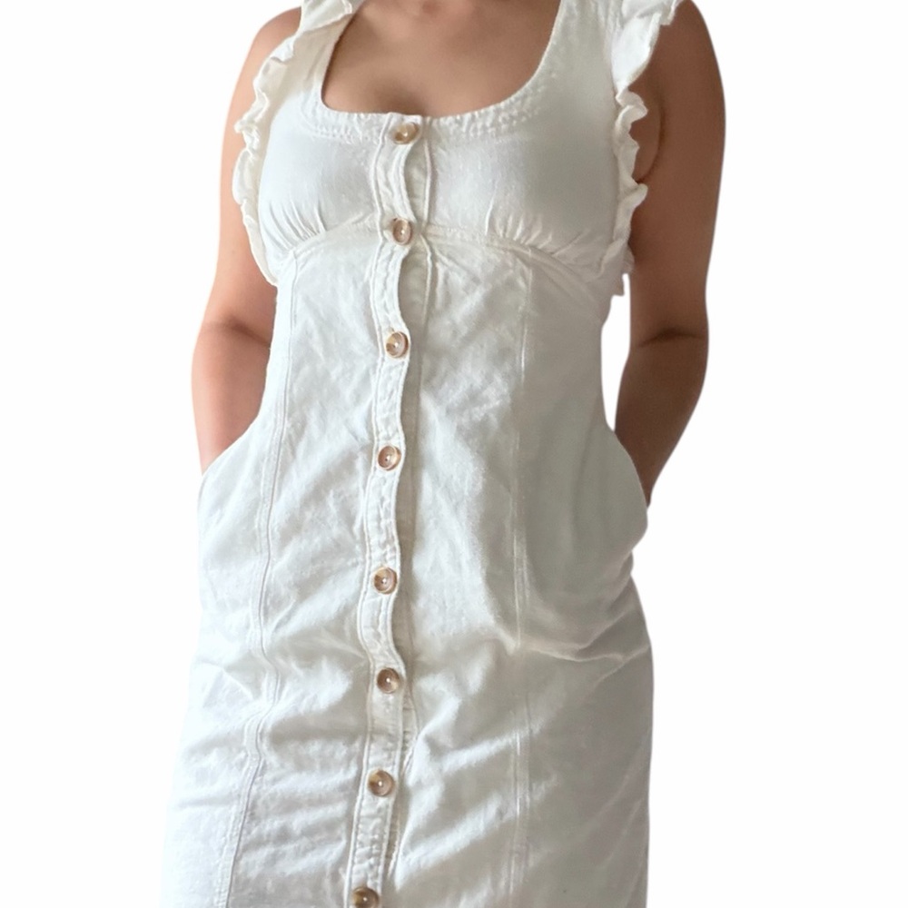 Pilcro Feminine White Cotton Pencil Dress Size 4 Sleeveless Ruffled Sleeve - Picture 5 of 9